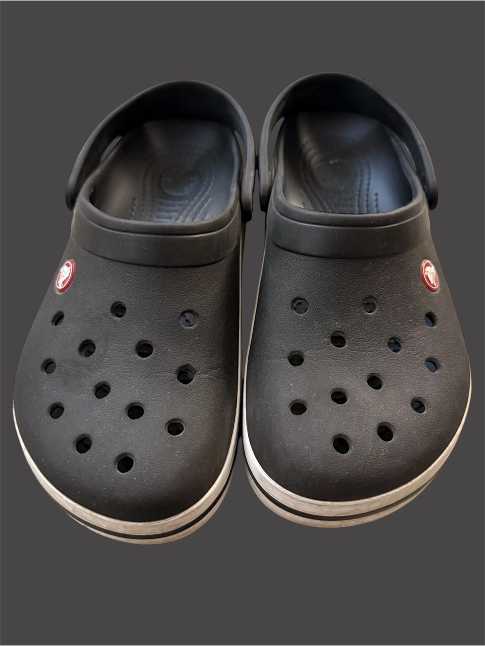 CROCS Black Clog with White Trim and Red Logo Accent